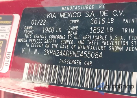 2022 Kia Rio S from USA, damaged, VIN 3KPA24AD6NE455084